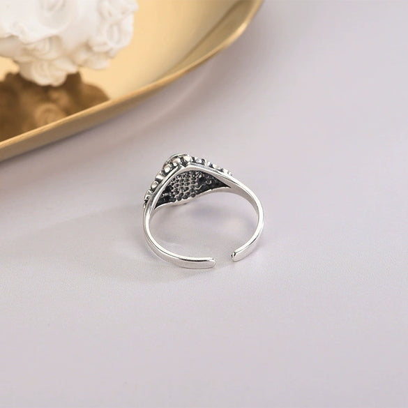 Women's Silver Turquoise And White Shell Geometric Open Ring With Adjustable Fit Punk Style Electroplated Finish
