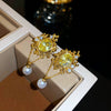 Women's Silver Zircon Round Faux Pearl Highend Light Luxury Vintage Earrings With Geometric Design And Inlaid Zircon