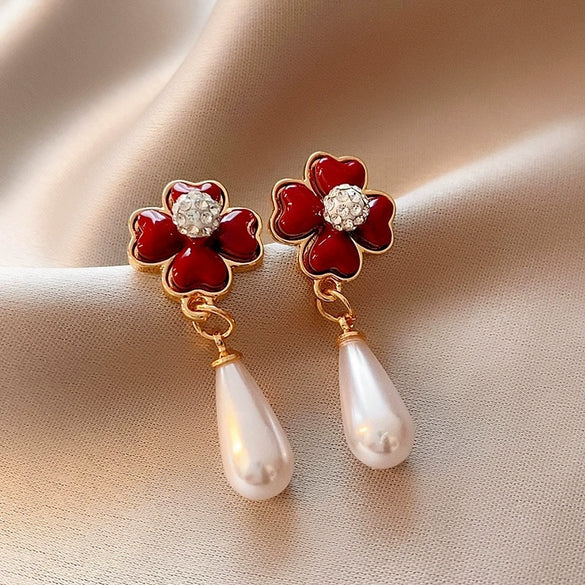 Women's Silver Zircon Round Faux Pearl Highend Light Luxury Vintage Earrings With Geometric Design And Inlaid Zircon