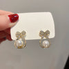 Women's Silver Zircon Round Faux Pearl Highend Light Luxury Vintage Earrings With Geometric Design And Inlaid Zircon