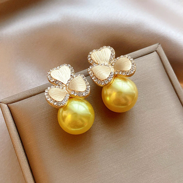 Women's Silver Zircon Round Faux Pearl Highend Light Luxury Vintage Earrings With Geometric Design And Inlaid Zircon