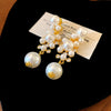 Women's Silver Zircon Round Faux Pearl Highend Light Luxury Vintage Earrings With Geometric Design And Inlaid Zircon