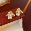 Women's Silver Zircon Round Faux Pearl Highend Light Luxury Vintage Earrings With Geometric Design And Inlaid Zircon