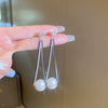 Women's Silver Zircon Round Faux Pearl Highend Light Luxury Vintage Earrings With Geometric Design And Inlaid Zircon