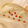 Women's Simple Alloy Jewelry Set With Heart And Oil Dropping Shapes Electroplated Necklace Earrings Ring Bracelet