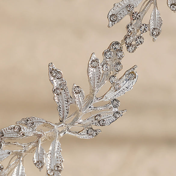 Women's Simple Alloy Leaf Headband With Rhinestone Inlay Bridal Wedding Hairband Updo Hair Accessory