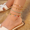 Women's Simple Bohemian Geometric Titanium Steel Colorful Rice Beads Anklet