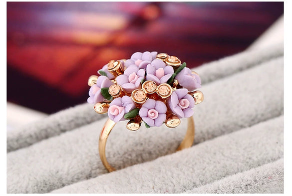 Women's Simple Ceramic Flower Ring Fashion Floral Statement Ring For Wholesale Jewelry