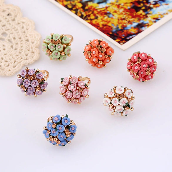 Women's Simple Ceramic Flower Ring Fashion Floral Statement Ring For Wholesale Jewelry