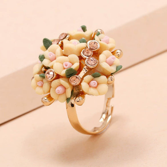 Women's Simple Ceramic Flower Ring Fashion Floral Statement Ring For Wholesale Jewelry