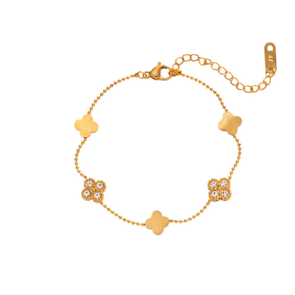 Women's Simple Clover Bracelet Set In Titanium Steel With Real Gold Plated Finish