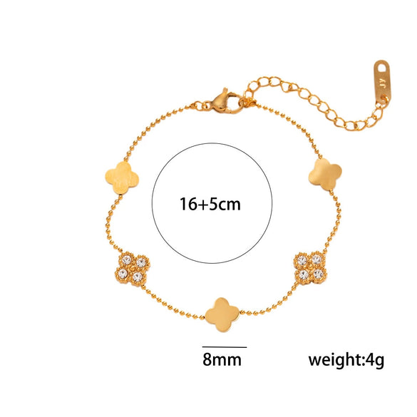 Women's Simple Clover Bracelet Set In Titanium Steel With Real Gold Plated Finish