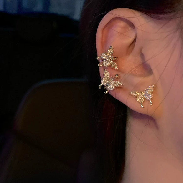 Women's Simple Cold Style Zircon Pearl Ear Clip Earrings With Geometric Design