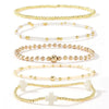 Women's Simple Copper Beaded Cross Bracelet With Geometric Design Electroplated Elastic Stackable Fashion Bracelet