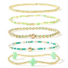 Women's Simple Copper Beaded Cross Bracelet With Geometric Design Electroplated Elastic Stackable Fashion Bracelet