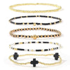 Women's Simple Copper Beaded Cross Bracelet With Geometric Design Electroplated Elastic Stackable Fashion Bracelet