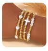 Women's Simple Copper Beaded Cross Bracelet With Geometric Design Electroplated Elastic Stackable Fashion Bracelet