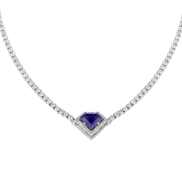 Women's Simple Copper Necklace With Colorful Heart Shaped Zircon Pendant And O Chain