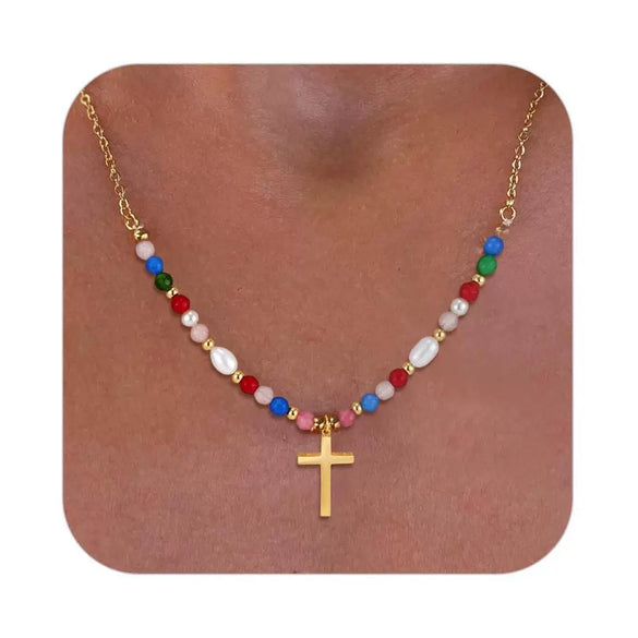 Women's Simple Copper Plated Cross Necklace With Regular Chain Electroplated Clavicle Pendant Jewelry