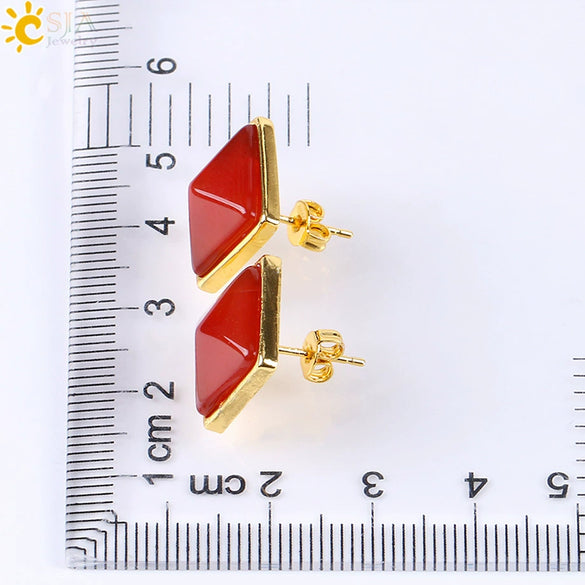 Women's Simple Crystal Pyramid Cone Earrings With Natural Stone Look Electroplated Fashion Jewelry
