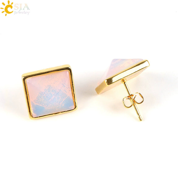 Women's Simple Crystal Pyramid Cone Earrings With Natural Stone Look Electroplated Fashion Jewelry