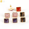 Women's Simple Crystal Pyramid Cone Earrings With Natural Stone Look Electroplated Fashion Jewelry