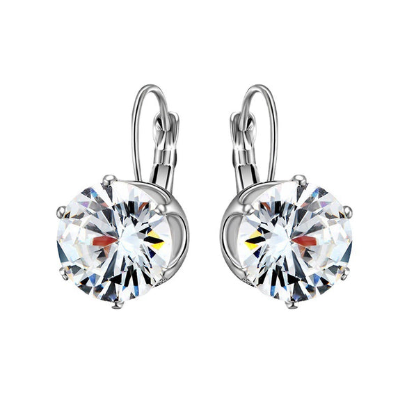 Women's Simple Crystal Zircon Drop Earrings In Environmental Protection Copper With Electroplated Six Claw Crown Geometric Design