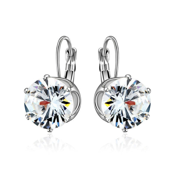 Women's Simple Crystal Zircon Drop Earrings In Environmental Protection Copper With Electroplated Six Claw Crown Geometric Design