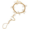 Women's Simple Design Stainless Steel 18K Gold Zircon Glass Pearl Double Layer Rhombus Anklet