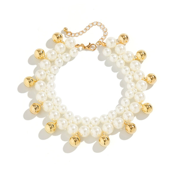 Women's Simple Doublelayer Geometric Imitation Pearl Anklet Made Of Plastic And Resin