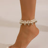 Women's Simple Doublelayer Geometric Imitation Pearl Anklet Made Of Plastic And Resin