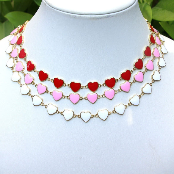 Women's Simple Enamel Heart Necklace With Electroplated Copper Water Wave Chain Fashion Jewelry