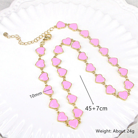 Women's Simple Enamel Heart Necklace With Electroplated Copper Water Wave Chain Fashion Jewelry