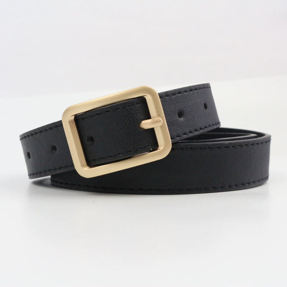 Women's Simple Fashion Belt With Alloy Square Buckle And Stitching Detail In Imitation Leather All Match Retro Style