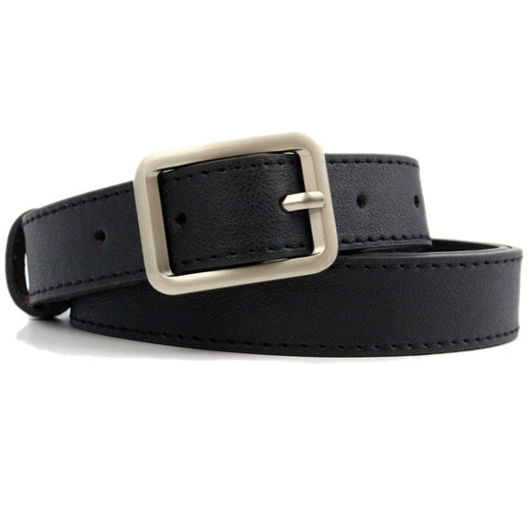 Women's Simple Fashion Belt With Alloy Square Buckle And Stitching Detail In Imitation Leather All Match Retro Style