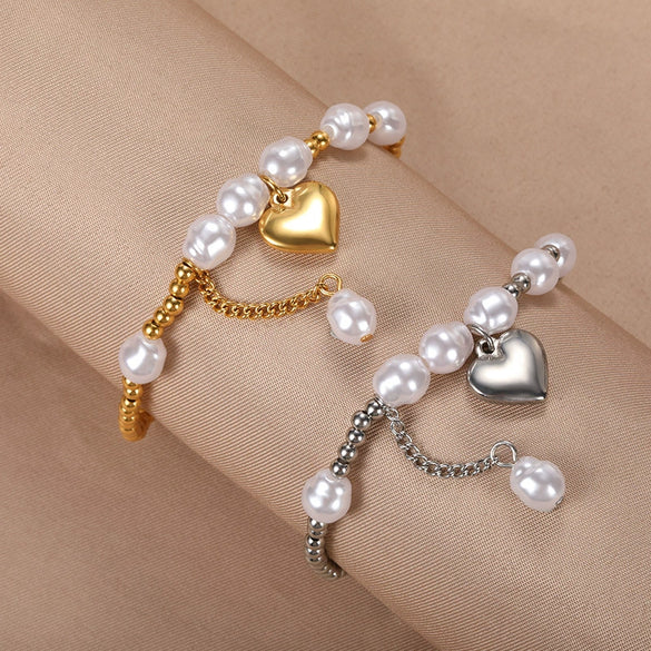 Women's Simple Fashion Pearl Stainless Steel Platinum Gold Bracelet