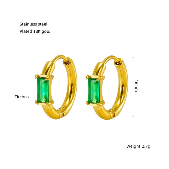 Women's Simple Fashion Square Zircon Inlaid 316L Stainless Steel 18K Gold Plated Geometric Earrings