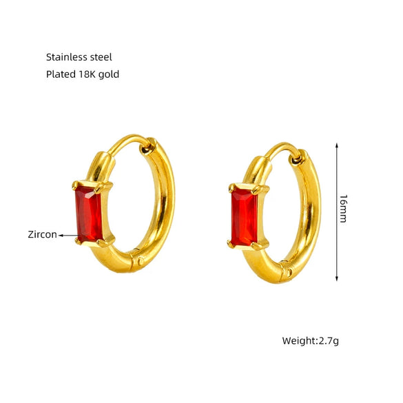 Women's Simple Fashion Square Zircon Inlaid 316L Stainless Steel 18K Gold Plated Geometric Earrings