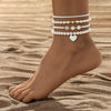 Women's Simple Faux Pearl Beaded Anklet And Bracelet Set With Heart And Flower Geometric Design Stylish Fashion Jewelry