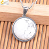 Women's Simple Flat Round Natural Stone Pendant Necklace In Stainless Steel With Bead Chain Fashion Jewelry