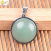 Women's Simple Flat Round Natural Stone Pendant Necklace In Stainless Steel With Bead Chain Fashion Jewelry