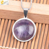Women's Simple Flat Round Natural Stone Pendant Necklace In Stainless Steel With Bead Chain Fashion Jewelry