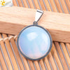 Women's Simple Flat Round Natural Stone Pendant Necklace In Stainless Steel With Bead Chain Fashion Jewelry