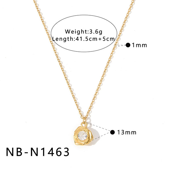 Women's Simple Flower Zircon Pendant Necklace In Stainless Steel With 18K Gold Vacuum Plating And Geometric Clavicle Chain Design