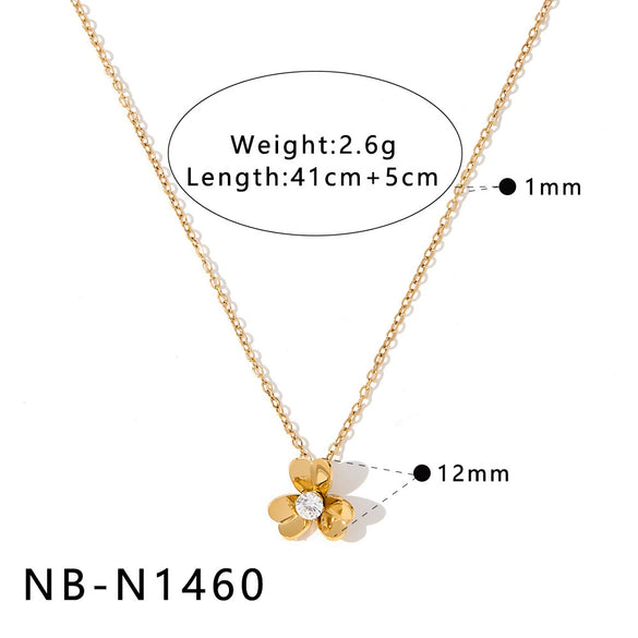 Women's Simple Flower Zircon Pendant Necklace In Stainless Steel With 18K Gold Vacuum Plating And Geometric Clavicle Chain Design
