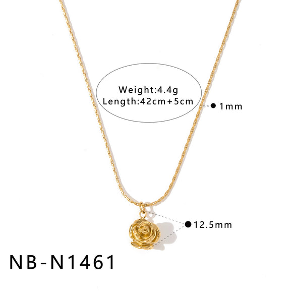 Women's Simple Flower Zircon Pendant Necklace In Stainless Steel With 18K Gold Vacuum Plating And Geometric Clavicle Chain Design