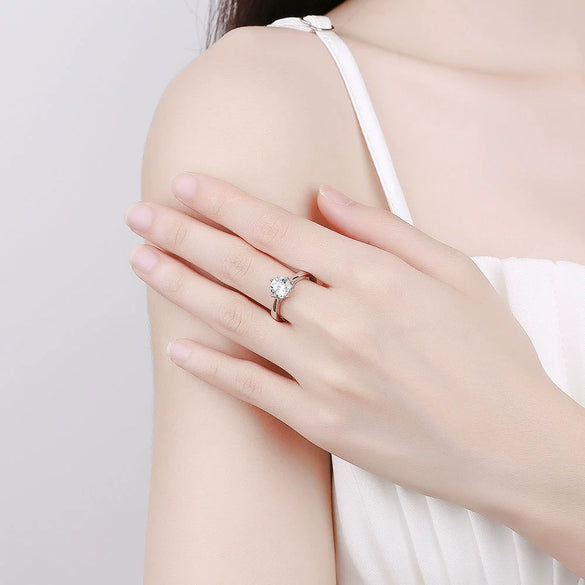 Women's Simple Four Prong Sterling Silver Geometric Ring With Electroplated Stone Accent Adjustable Open Ring