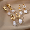Women's Simple Freshwater Baroque Pearl Earrings Copper Electroplated Geometric Style