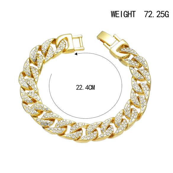Women's Simple Full Rhinestone Cuban Chain Bracelet In Electroplated Zinc Alloy Personality Style Light Luxury Jewelry