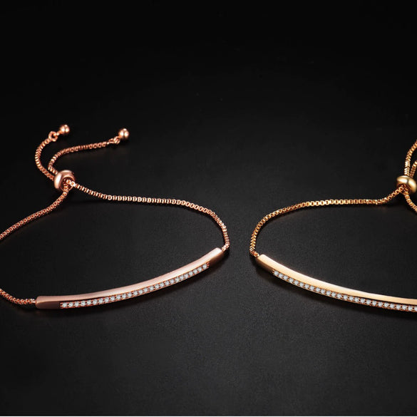 Women's Simple Geometric Alloy Bracelet With Micro Inlay Zircon Single Row Push Pull Adjustable Fashion Bracelet